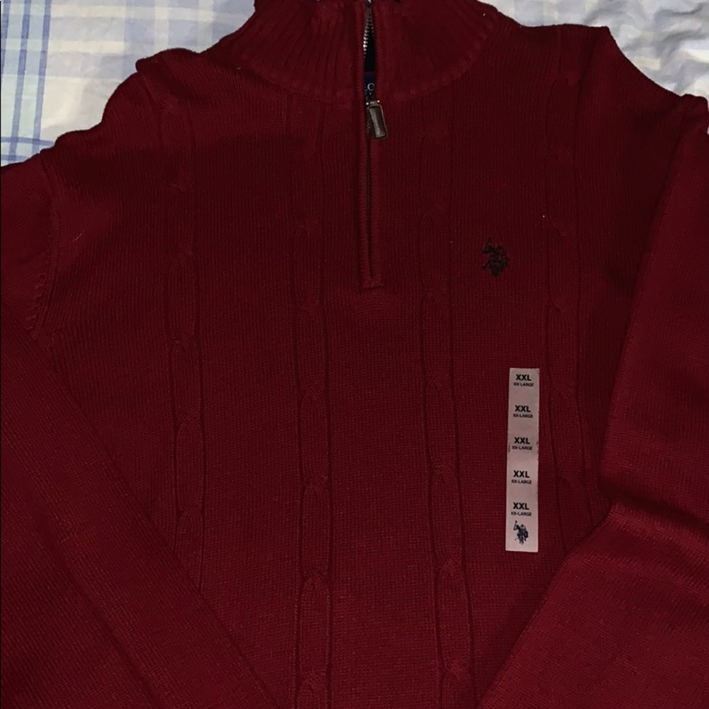 Red U.S Polo zip up sweater